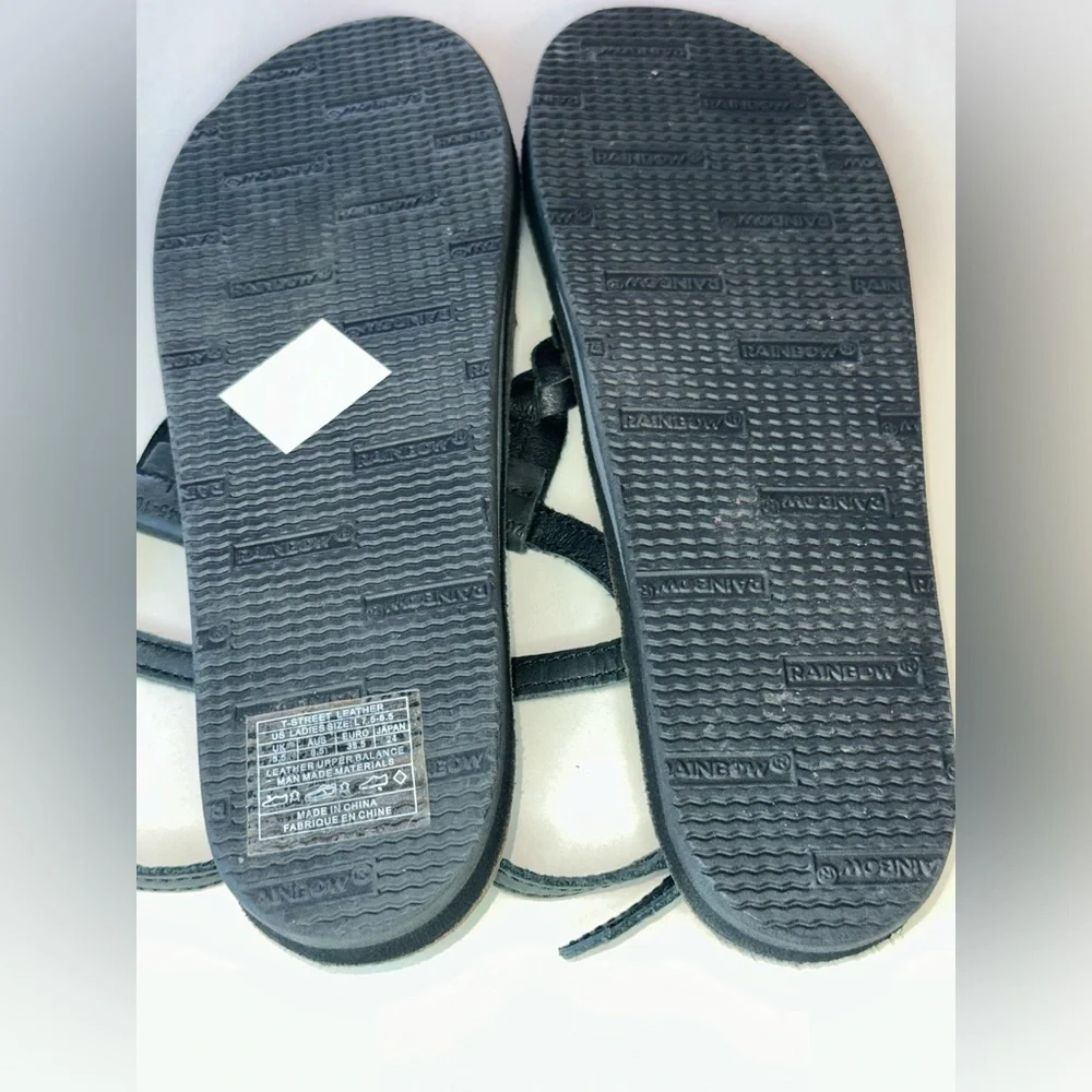 Rainbow Womens 8 8.5 9 Large T Street Black Leather Sandals Shoes‎